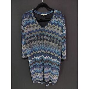 BIBA Multicolor Knit Dress Zigzag 3/4 Sleeve Knee Length Women Size 8